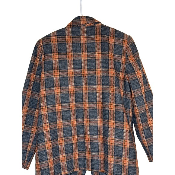 Sag Harbor Petite Vintage 90s Wool Blend Plaid Blazer Orange Brown Grey Size 10P - Picture 3 of 13